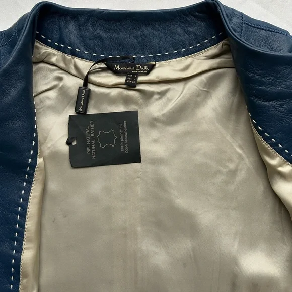 Massimo Dutti Navy Leather Jacket - Picture 6 of 8